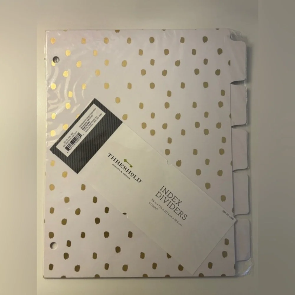 NWT Threshold White Gold Polka Dot Index Dividers Folders - 5 Count